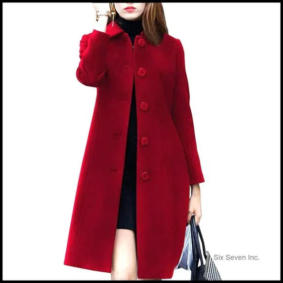 Classic Wool Blend Coat Slim Fit Lapel Single Breasted Mid-Long Elegant Chic - Picture 1 of 1